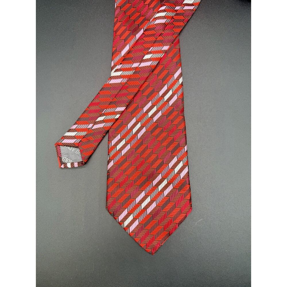 Giorgio Armani Woven Silk Italy Red, Burgandy, Chevron Jacquard 4” Wide XL